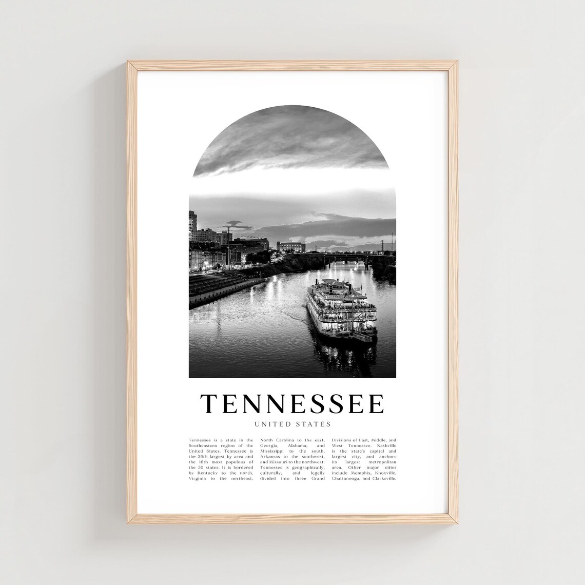 Tennessee United States Paddlewheel Riverboat Night Black White Photo Poster