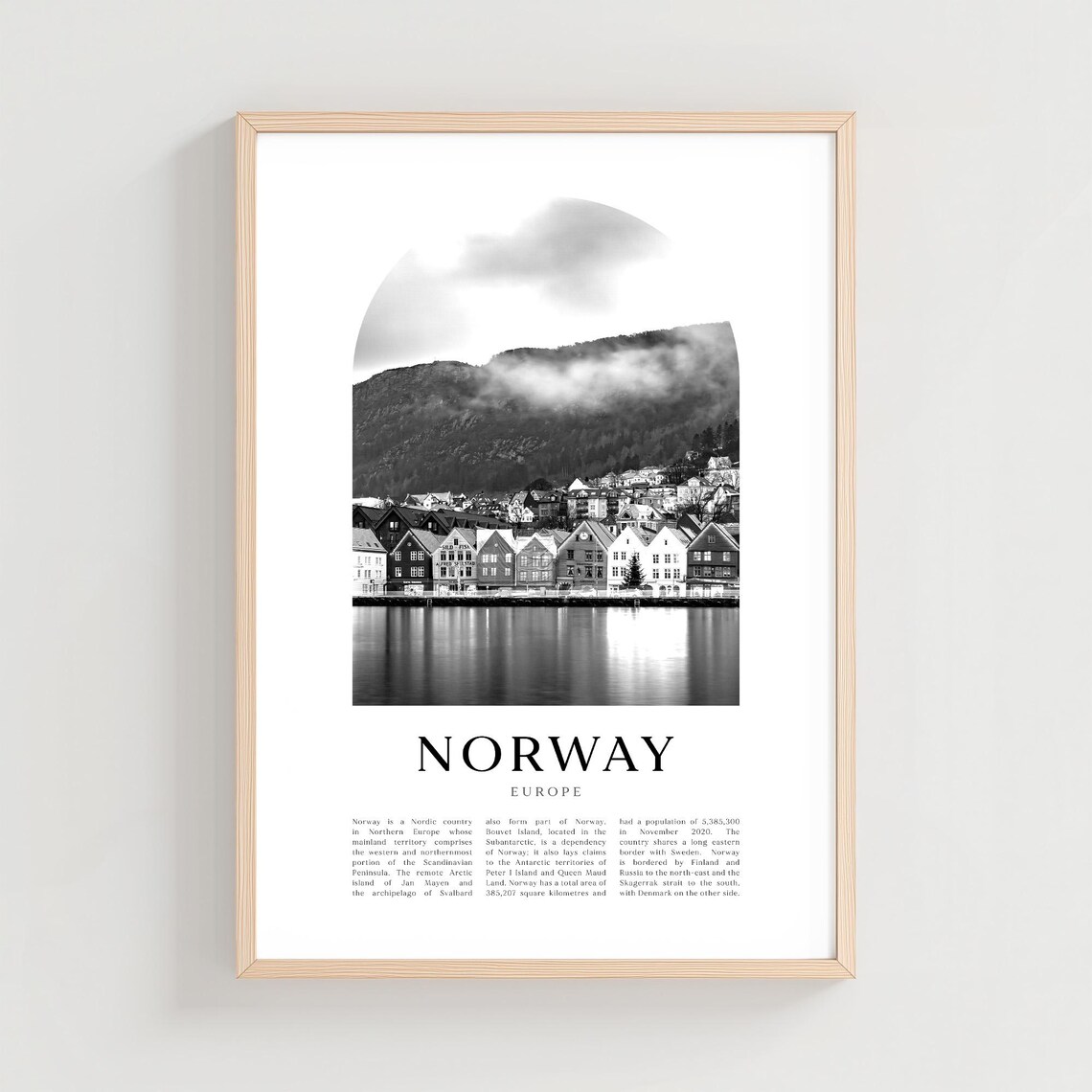 Norway Europe Black and White Fjords Town Arch Photography Poster