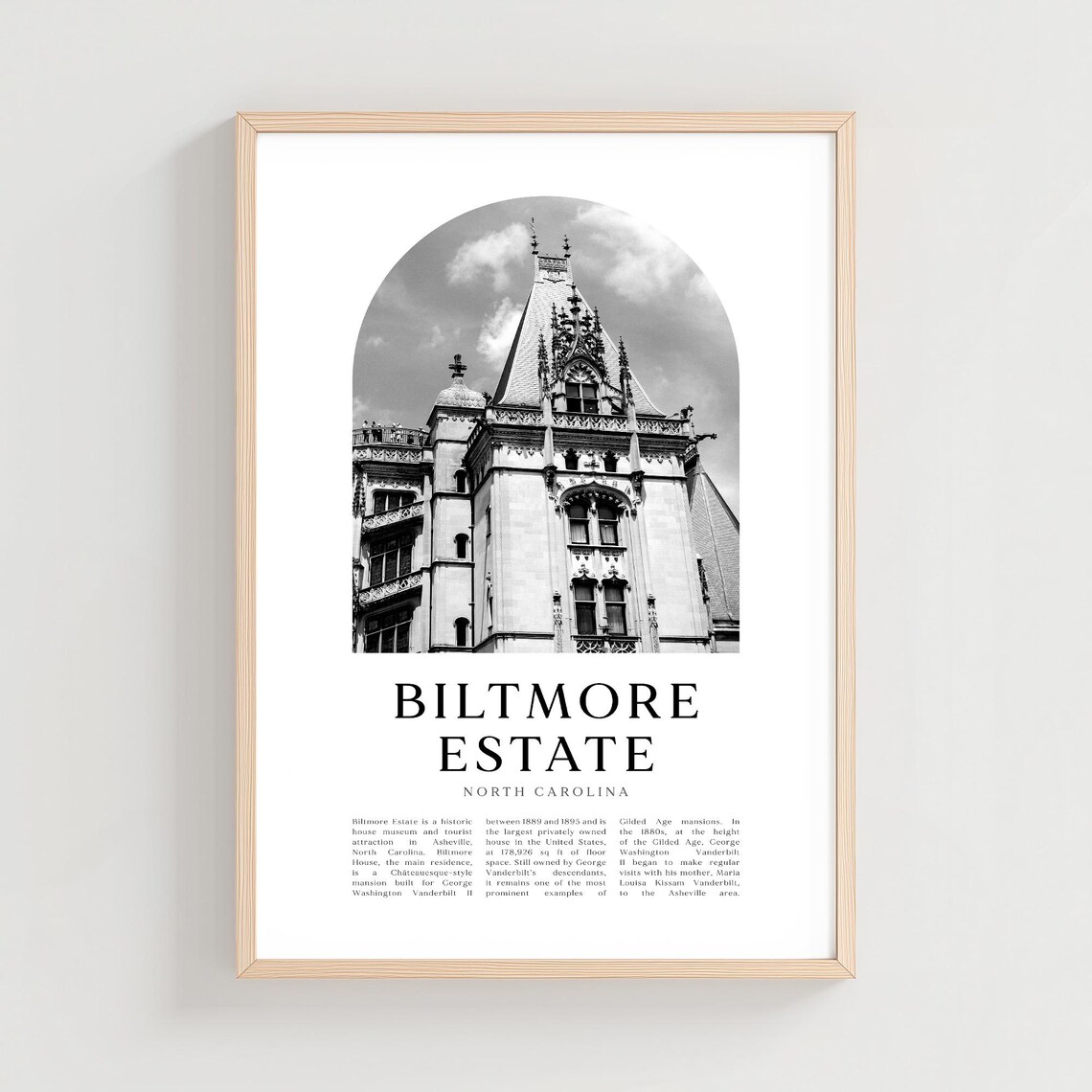 Biltmore Estate North Carolina Chateau Tower Black And White Photo Poster
