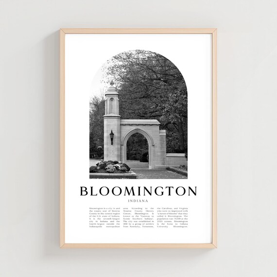 Bloomington Indiana Historic Stone Arch Gate Black White Travel Poster