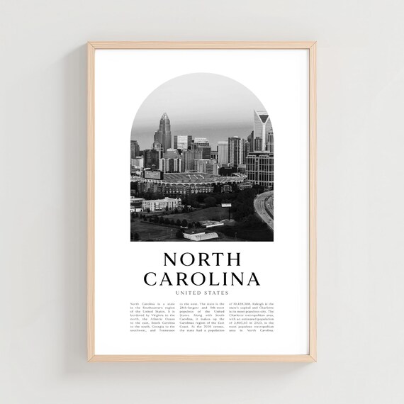North Carolina Charlotte Skyline Black White Photo Travel Poster