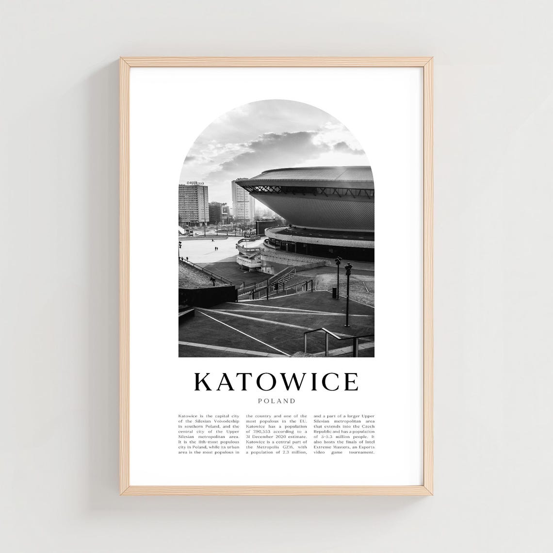 Katowice Spodek Arena Modernist Black and White Poland Poster