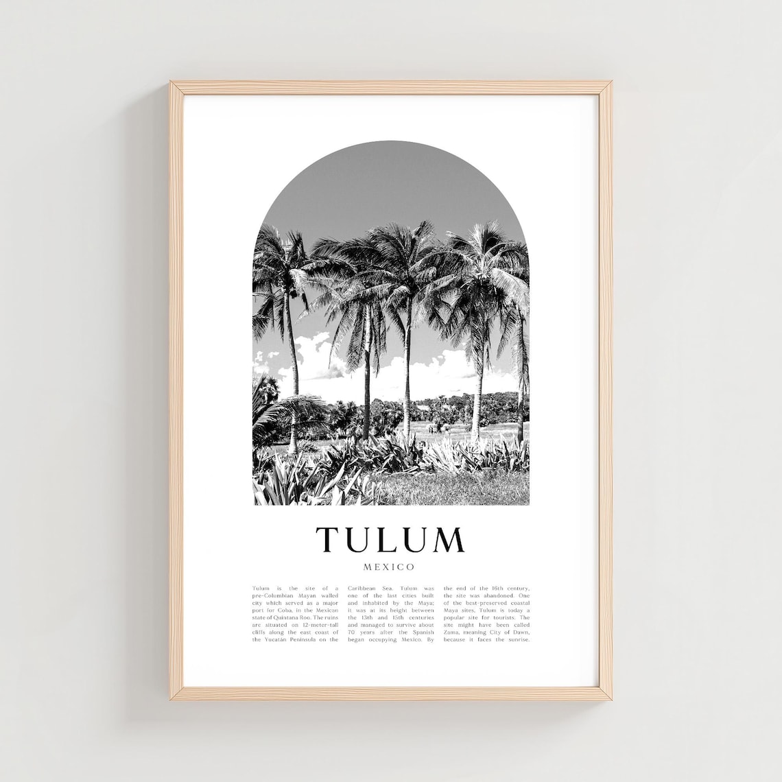 Tulum Mexico Swaying Palm Trees Black and White Beach Travel Poster