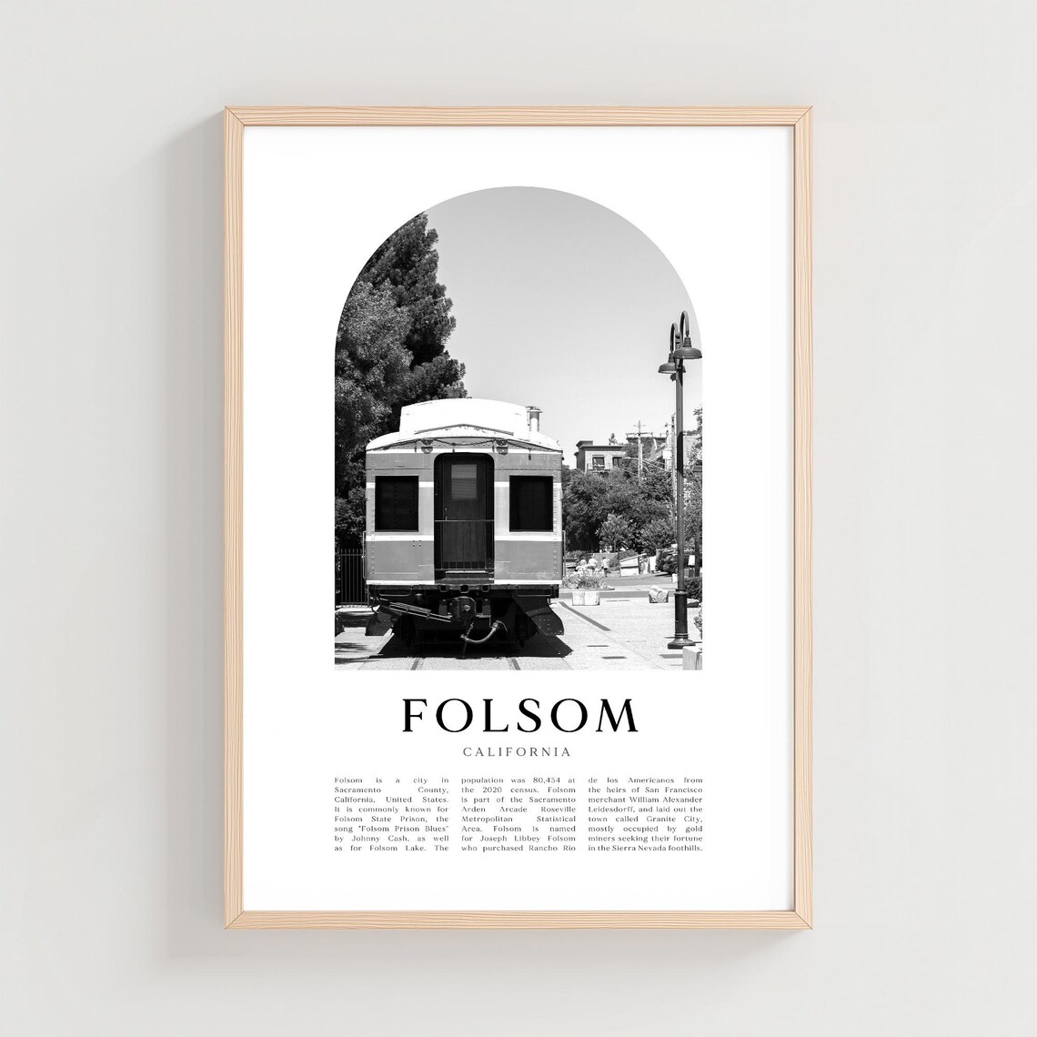 Folsom California Vintage Streetcar Monochrome Photo Historic Poster