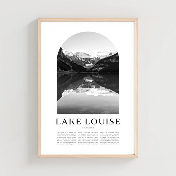 Lake Louise Canada Glacier Lake Reflection Black White Photo Poster