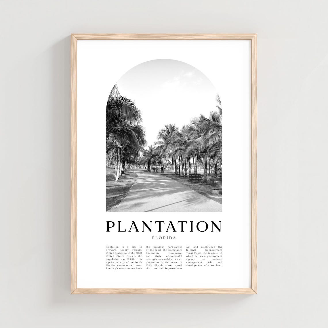 Plantation Florida Black and White Shaded Palm Tree Path Arch Poster