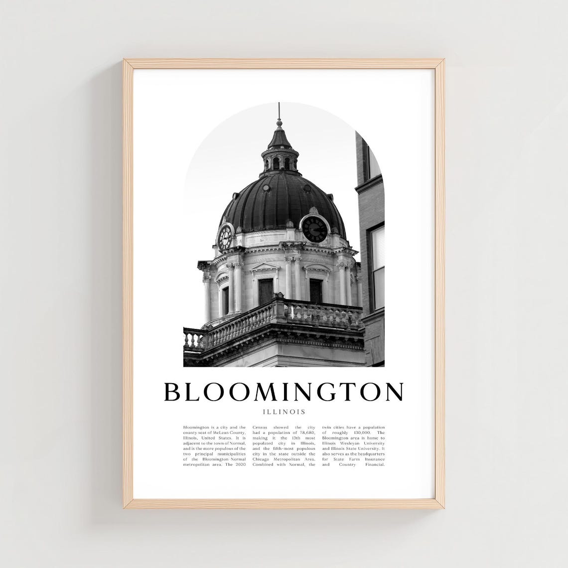 Bloomington Illinois Historic Dome Building Black White Photo Poster