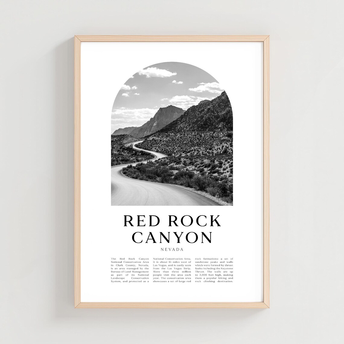 Red Rock Canyon Nevada Desert Winding Road Black and White Photo Poster