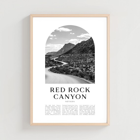 Red Rock Canyon Nevada Desert Winding Road Black and White Photo Poster