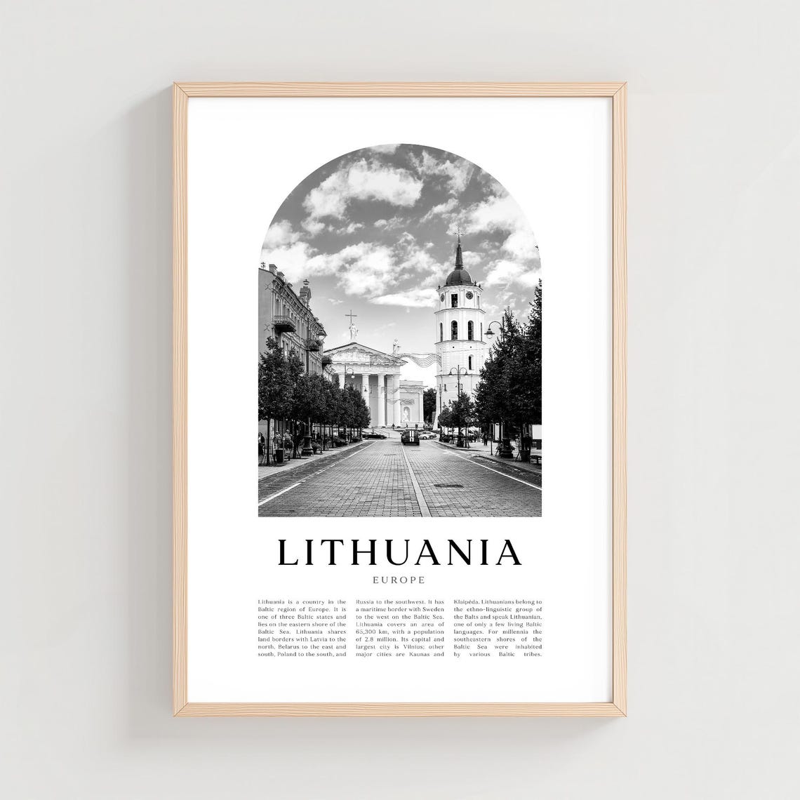 Lithuania Vilnius Cathedral Black And White Arch Travel Poster