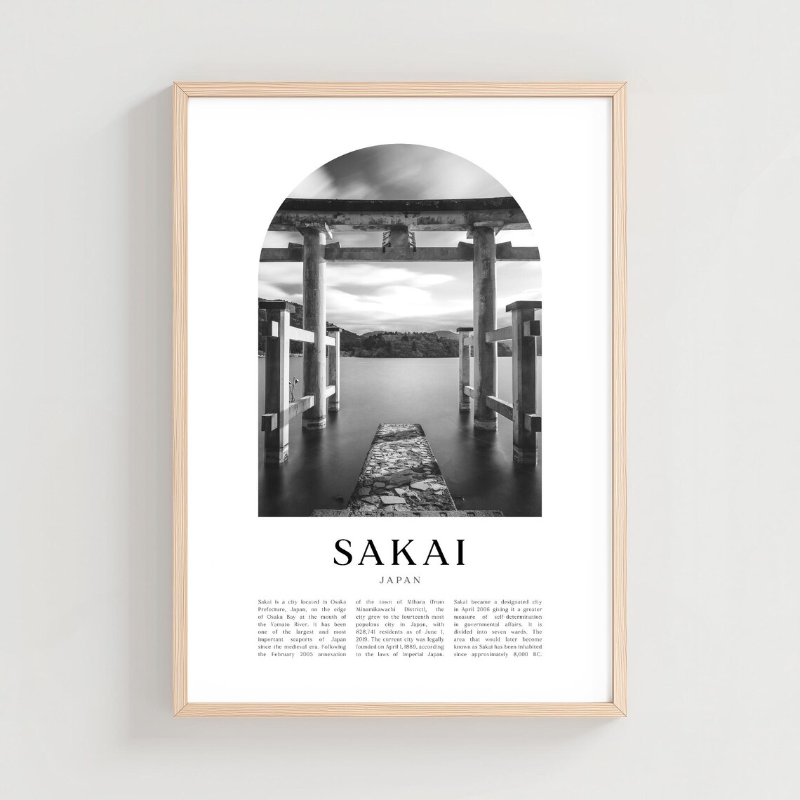 Sakai Japan Torii Gate Over Water Black White Arch Photo Poster
