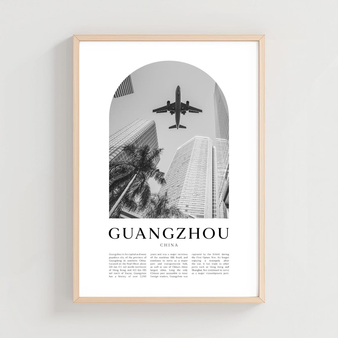 Guangzhou China Skyline Airplane Black and White Photo Wall Art