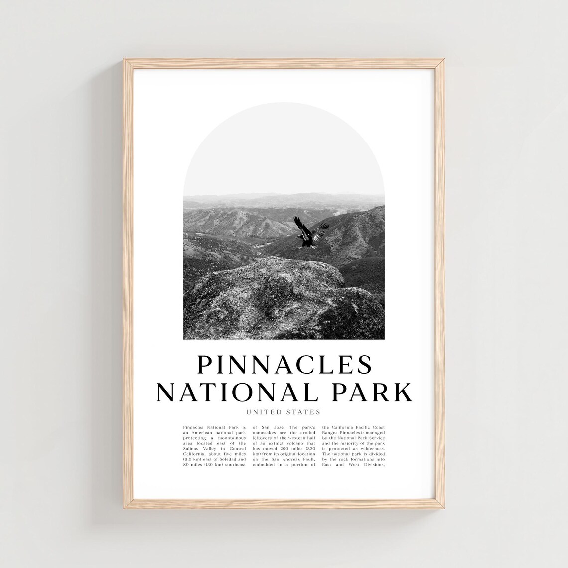 Pinnacles National Park Black White Minimalist Photography Poster