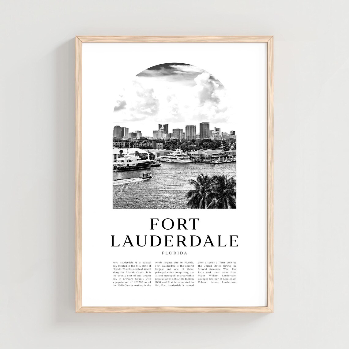 Fort Lauderdale Florida Marina Yacht Harbor Black and White Photo Poster