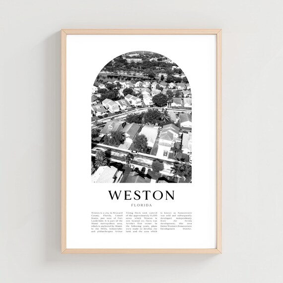 Weston Florida Aerial Arch Vintage Black and White City Photo Poster