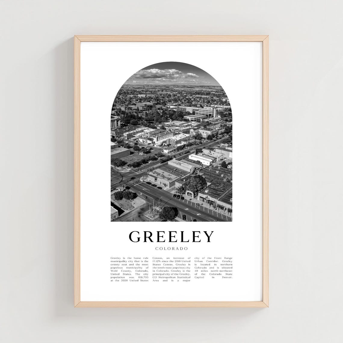 Greeley Colorado Aerial Downtown View Black White Photo Poster
