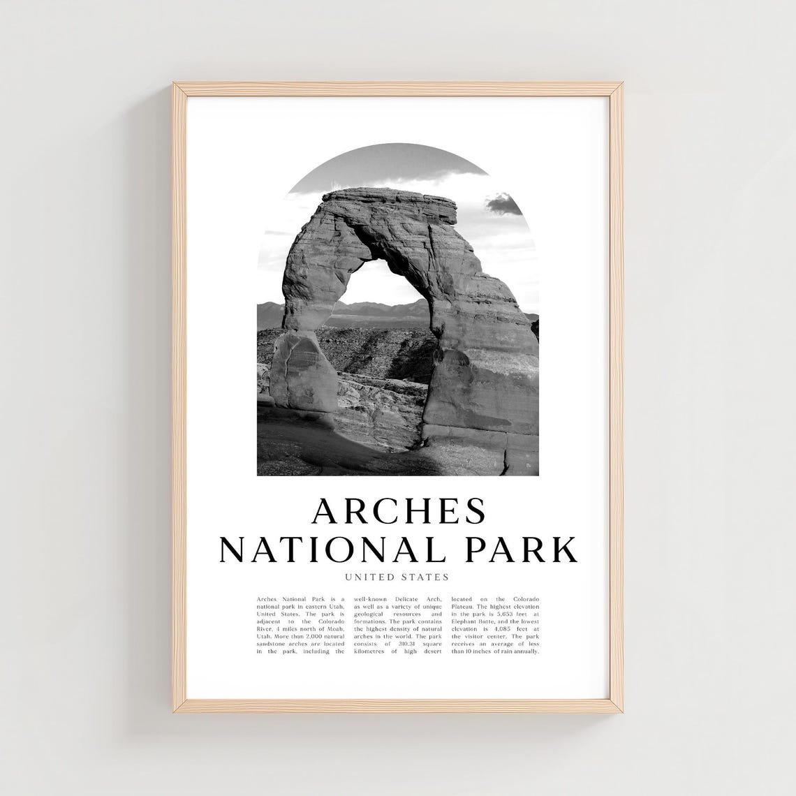 Delicate Arch Black and White Utah Arches National Park Poster