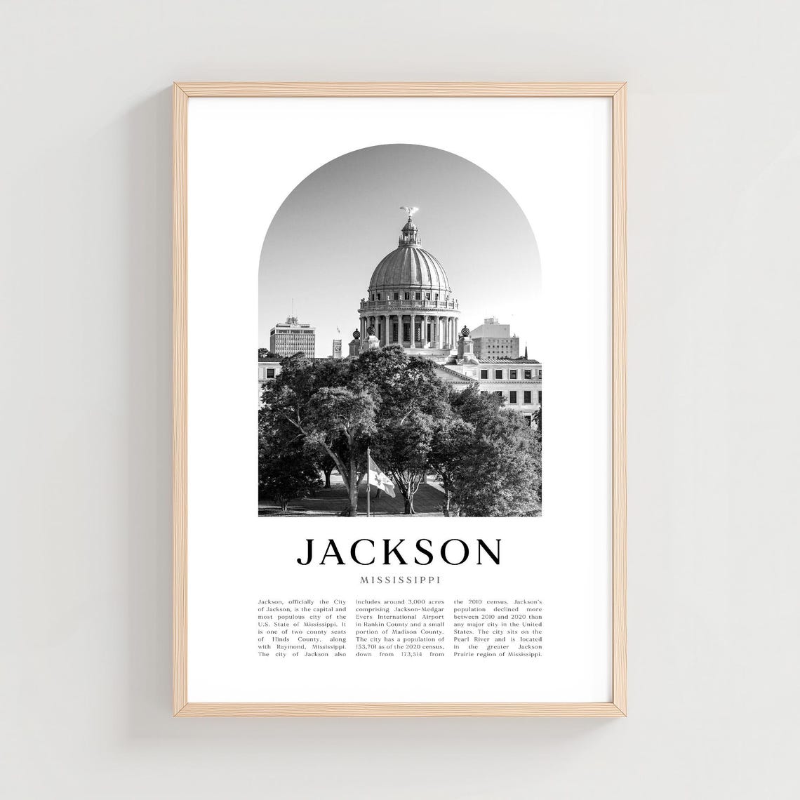 Jackson Mississippi Capitol Black And White Arch Photo Poster