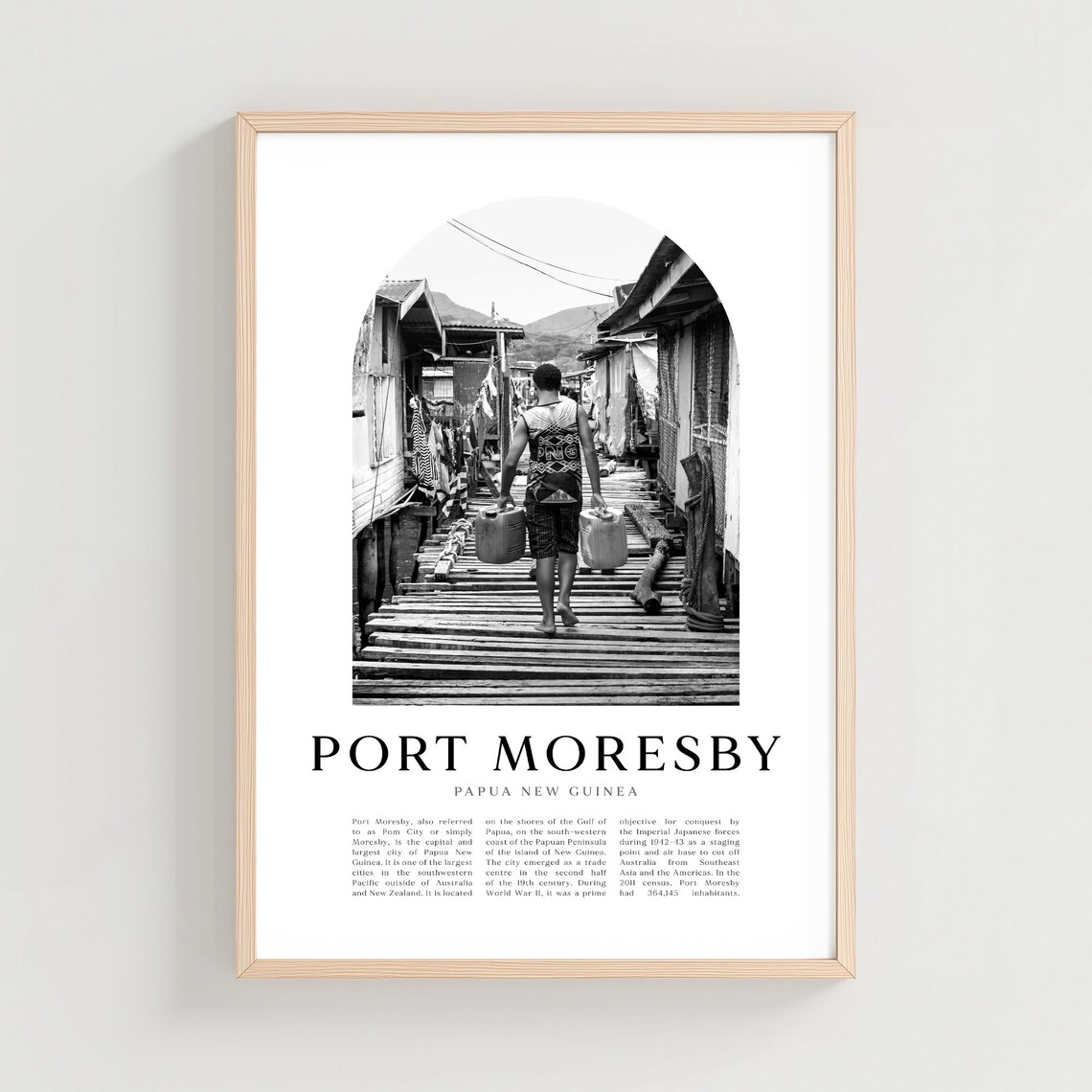 Port Moresby Water Carrier Black and White Street Photo Poster