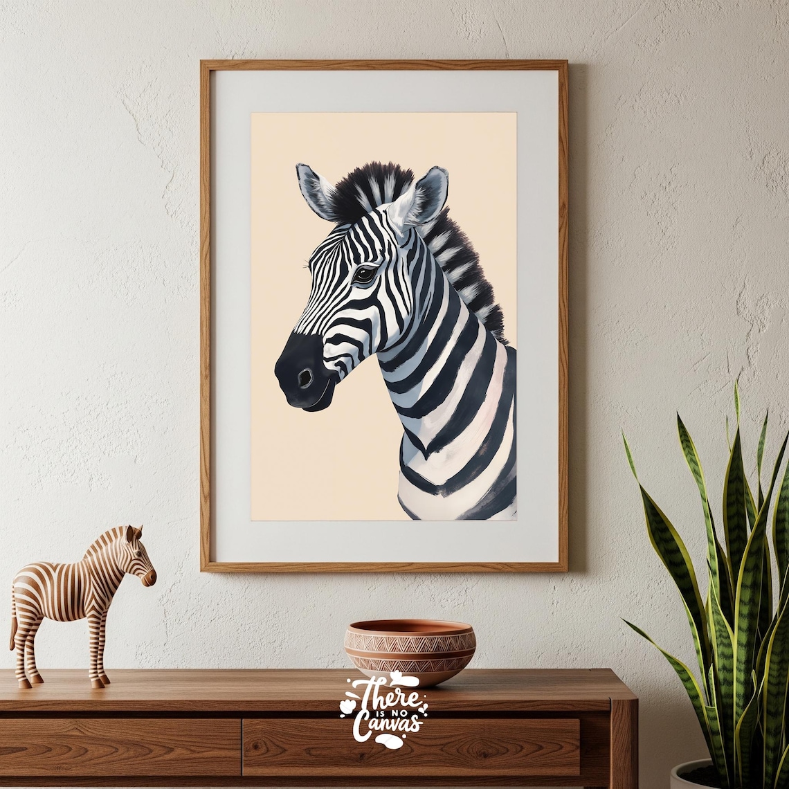 Zebra Portrait on Cream Background Minimalist Animal Art Poster