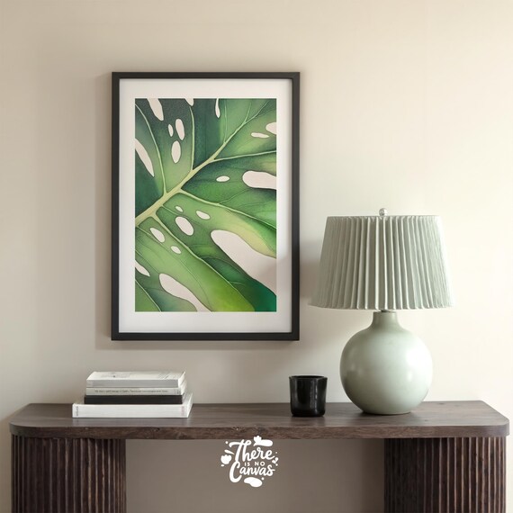 Abstract Monstera Leaf Vein Print Modern Green Botanical Art