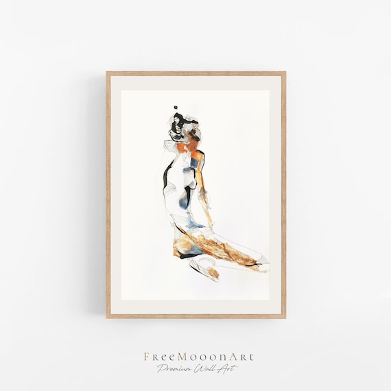 Watercolor Abstract Reclining Female Figure Orange Blue Poster