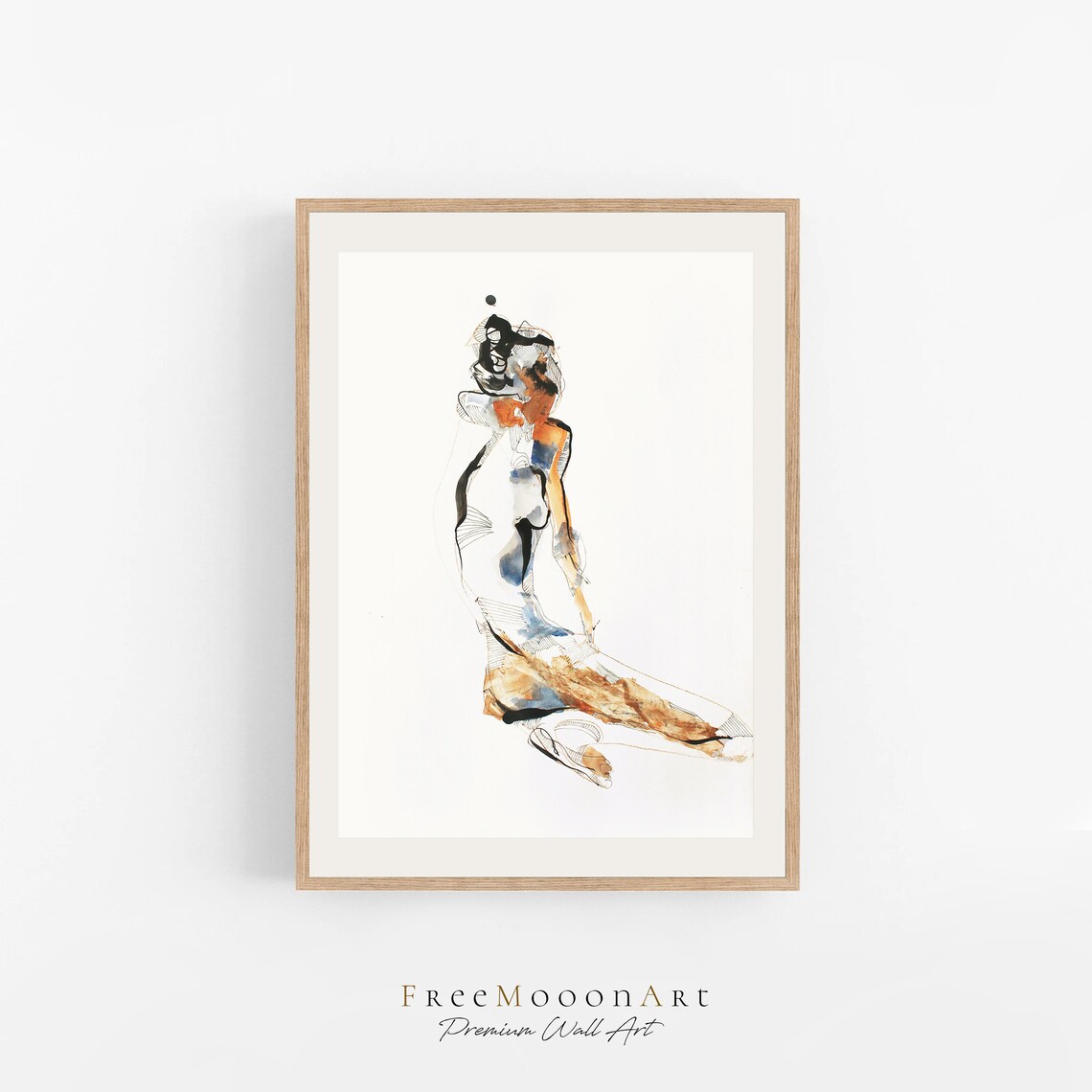 Female Line Art Watercolor Sketch Wall Art Print - Image 3