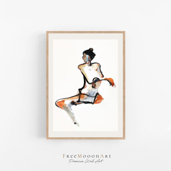 Female Line Art Watercolor Sketch Wall Art Print