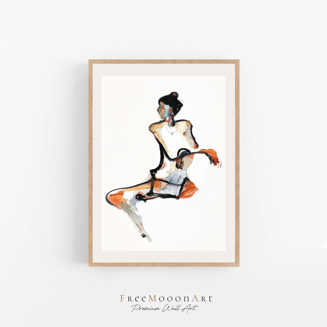 Female Line Art Watercolor Sketch Wall Art Print