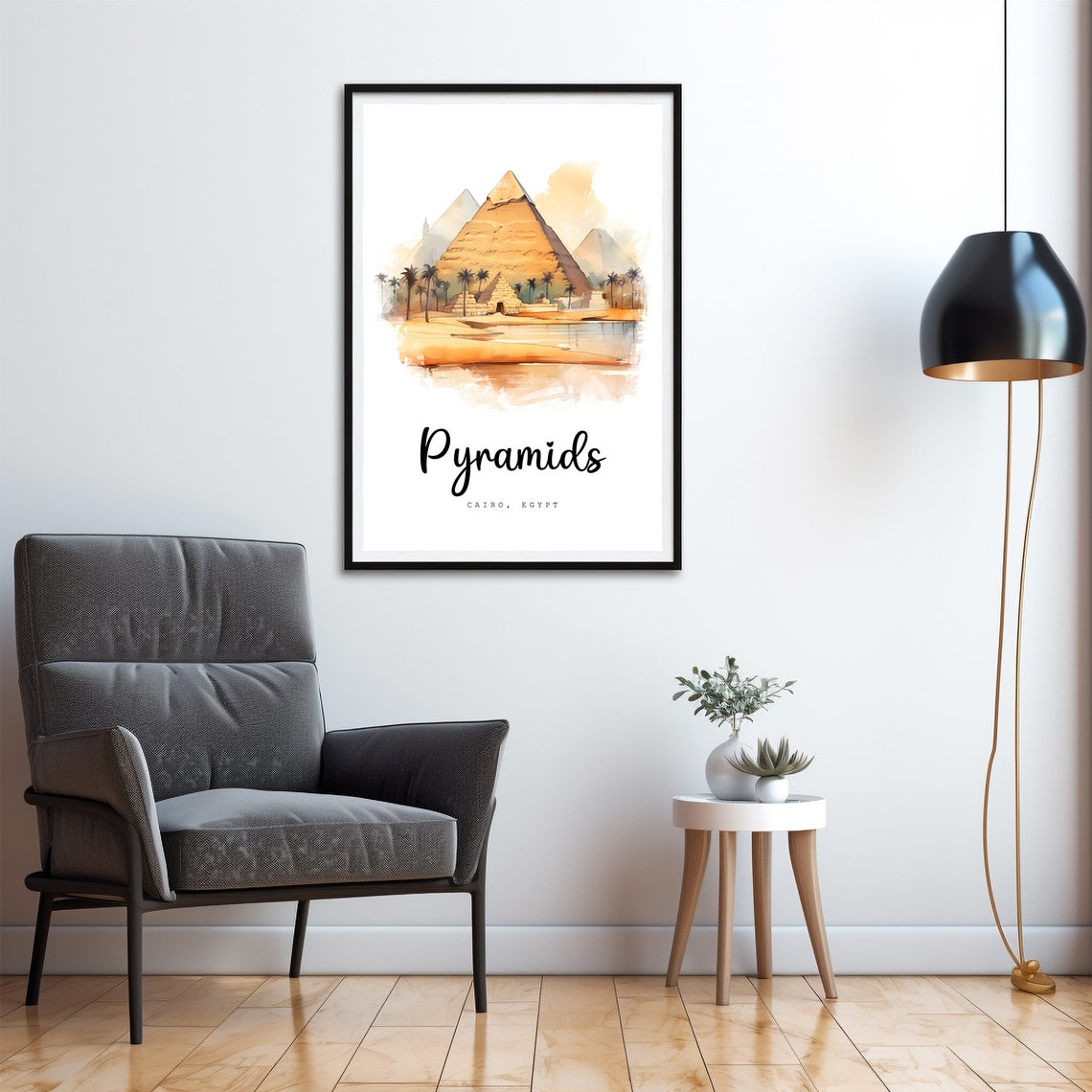 Pyramids of Giza Cairo Egypt Watercolor Travel Poster Desert Scene - Image 4