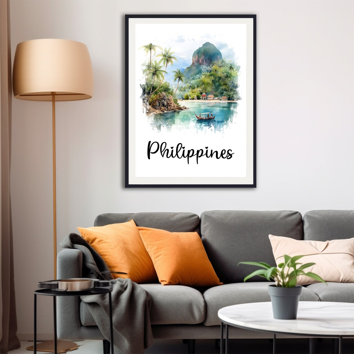 Philippines Tropical Island Watercolor Travel Poster Beach Scene - Image 4