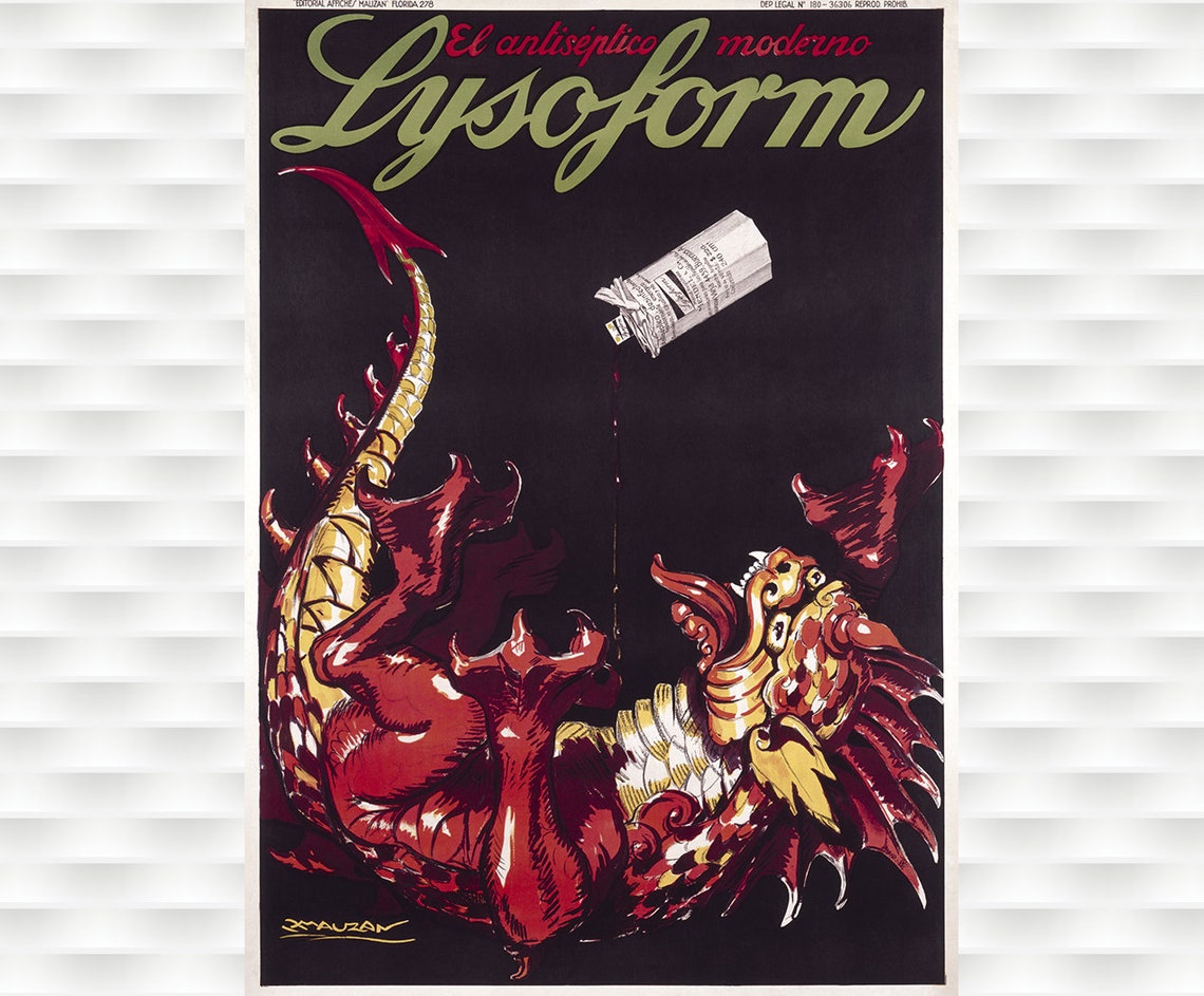 Lysoform El Antiseptico Moderno Mauzan Dragon Vintage Ad Poster