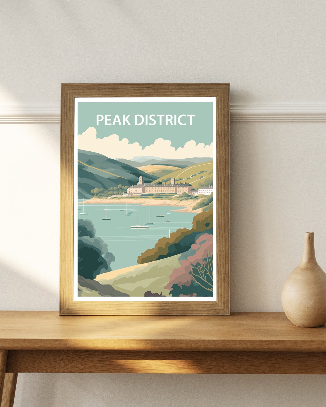 Peak District Bay Sailboats Rolling Hills Vintage Travel Poster - Image 3