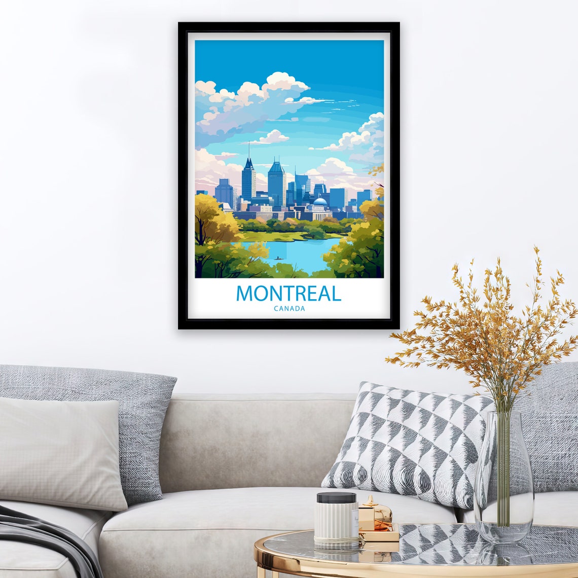 Montreal Canada Downtown Skyline Park Lake Vintage Travel Poster - Image 2
