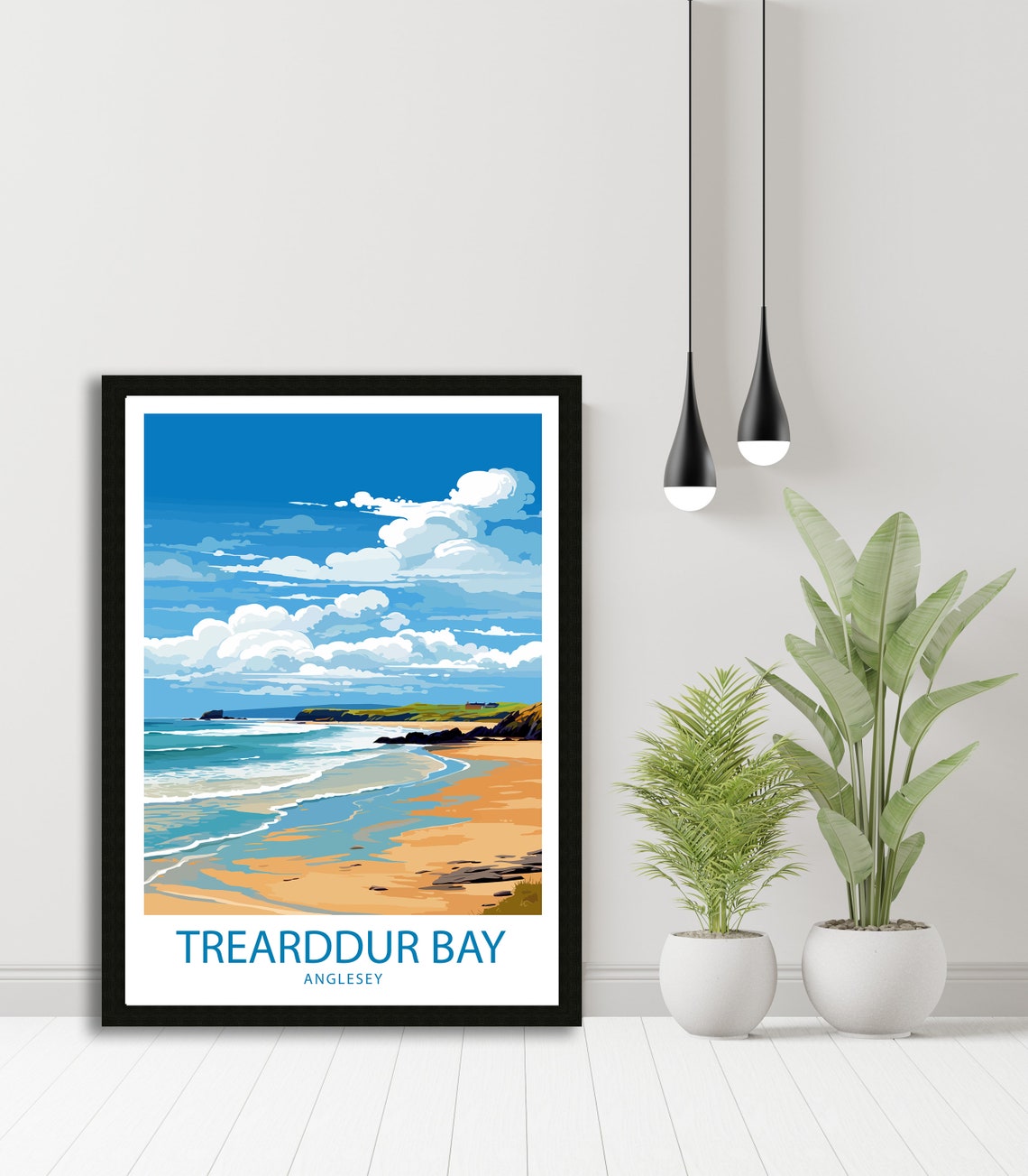 Trearddur Bay Anglesey Golden Sweeping Beach Surf Waves Travel Poster - Image 4