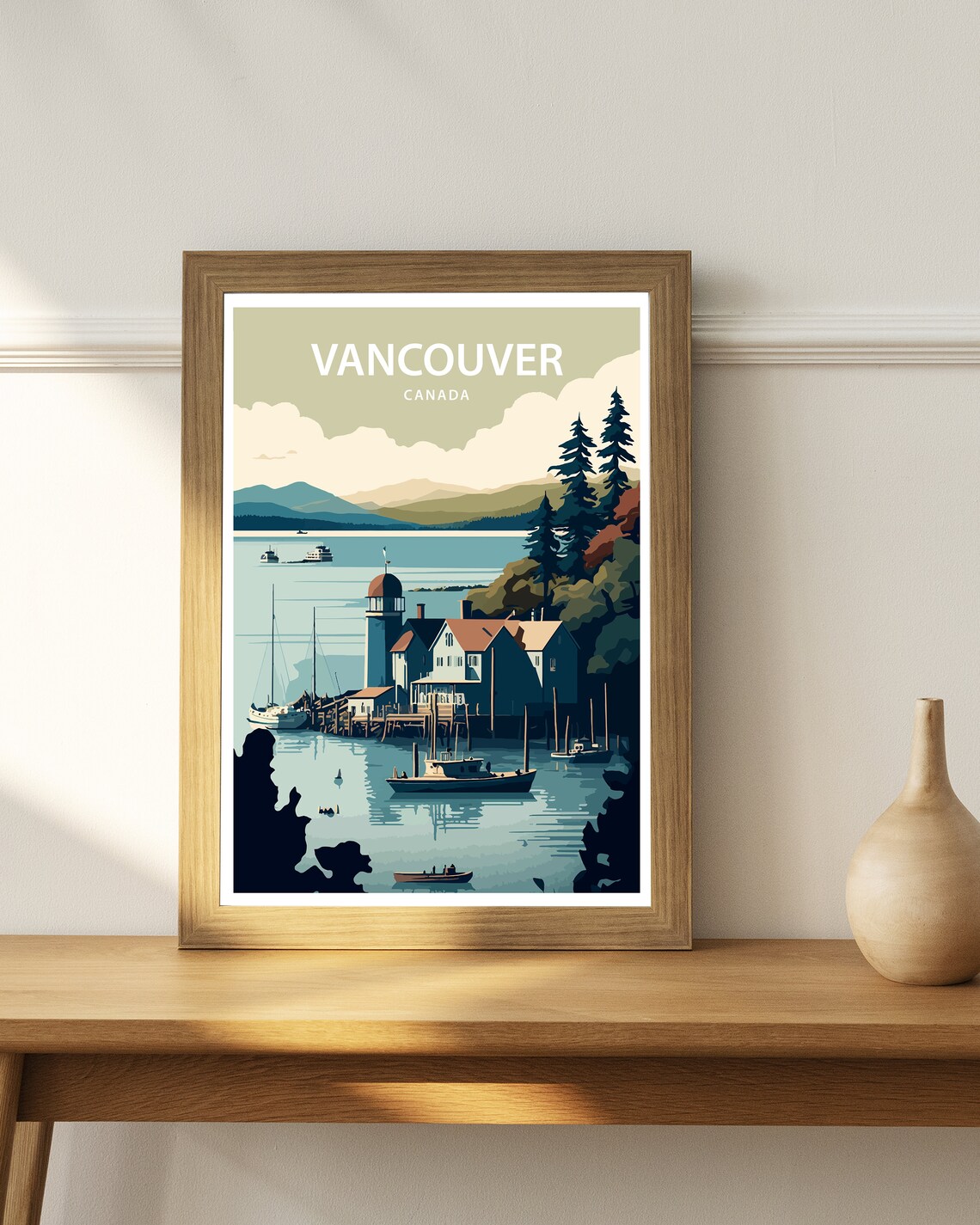 Vancouver Canada Harbor Boats Pine Shore Vintage Travel Poster - Image 3