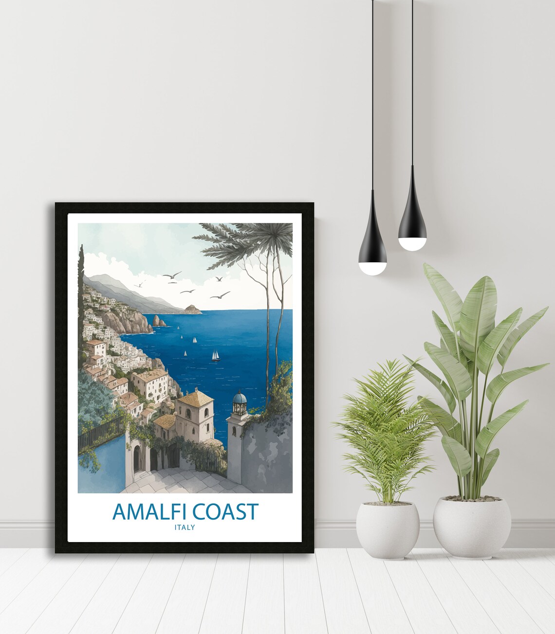 Amalfi Coast Italy Cliff Village Harbor Bell Tower Travel Poster - Image 4
