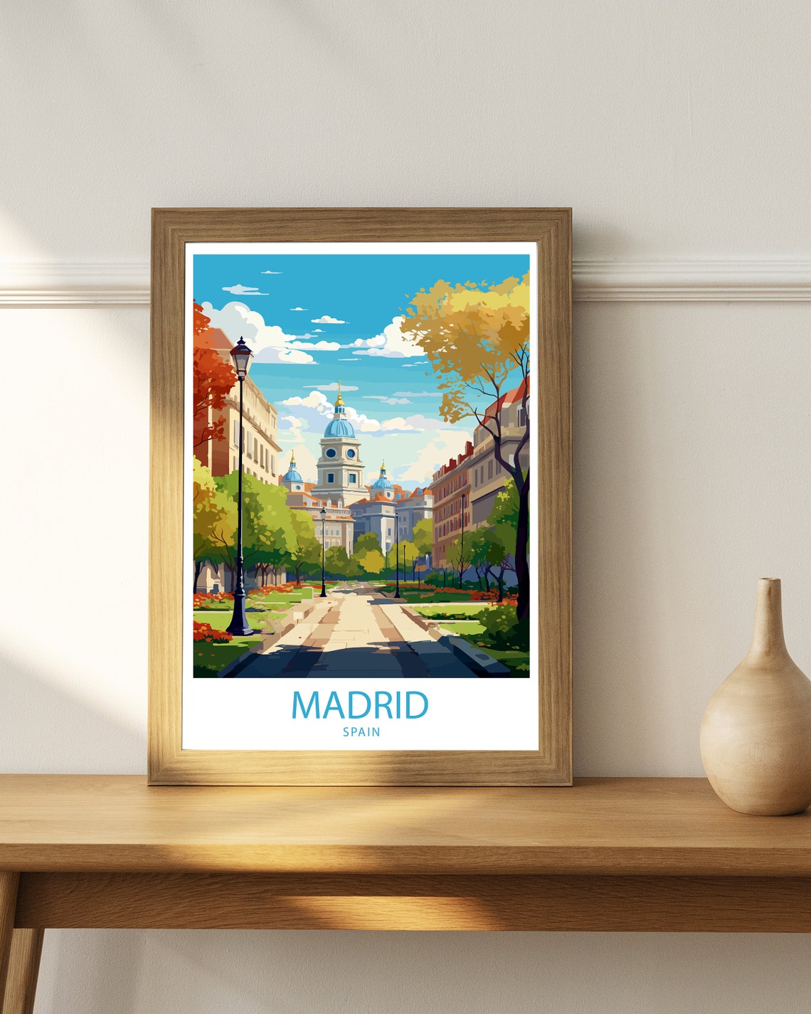 Madrid Spain Grand Avenue with Domed Landmark Blue Sky Poster - Image 2