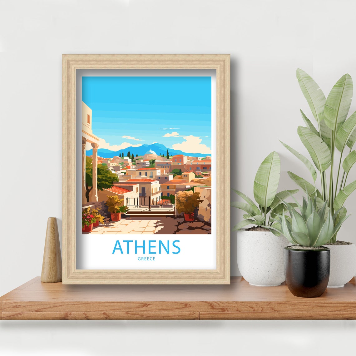 Athens Greece Column Terrace Panoramic City View Retro Art Poster - Image 6