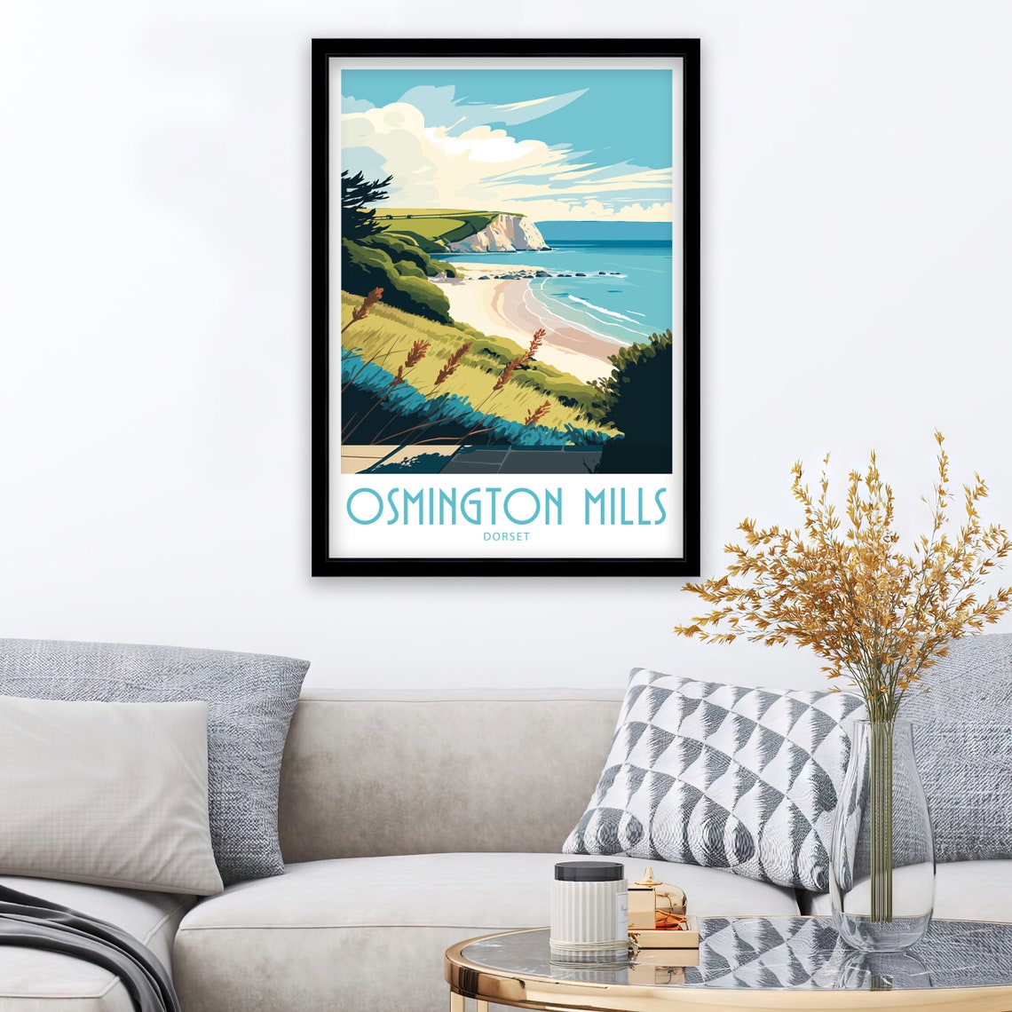 Osmington Mills Dorset Sandy Beach Dunes Grass Cliffs Art Poster - Image 3