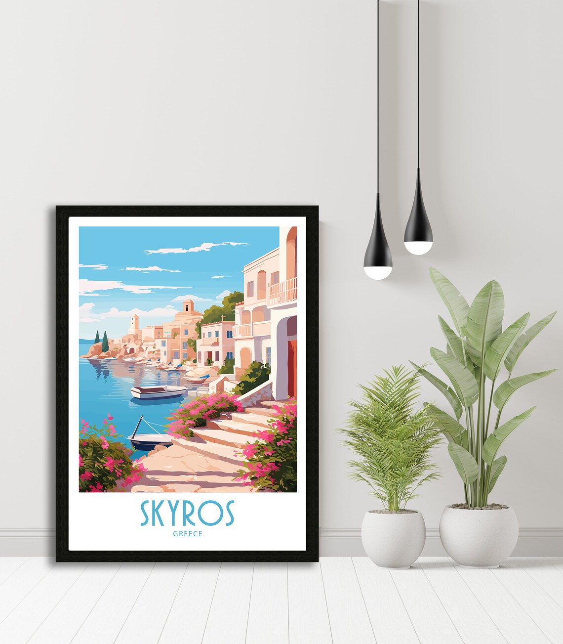 Skyros Greece Colorful Harbor Boats Pastel Waterfront Houses Poster - Image 5