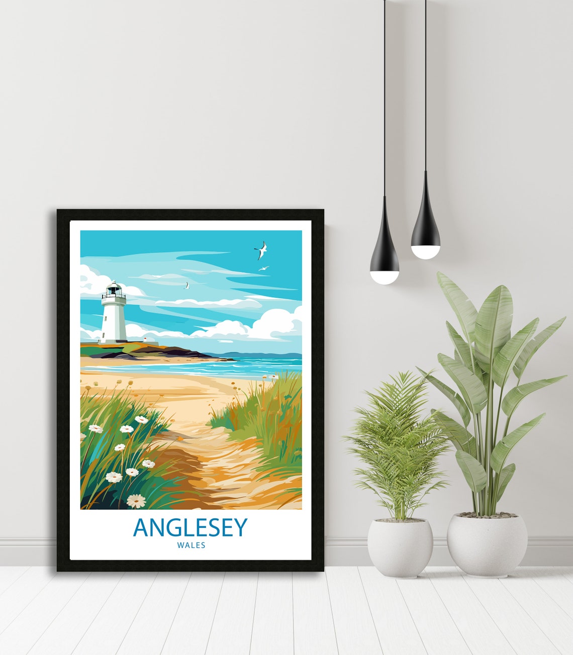 Anglesey Wales Lighthouse on a Sandy Beach Coastal Scene Poster - Image 4