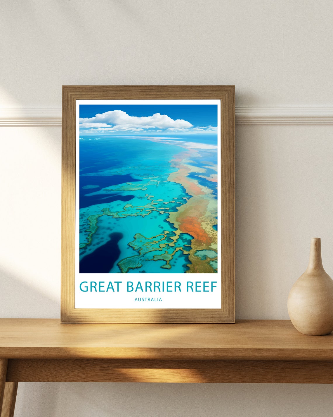 Great Barrier Reef Australia Aerial Ocean Illustrated Travel Poster - Image 3