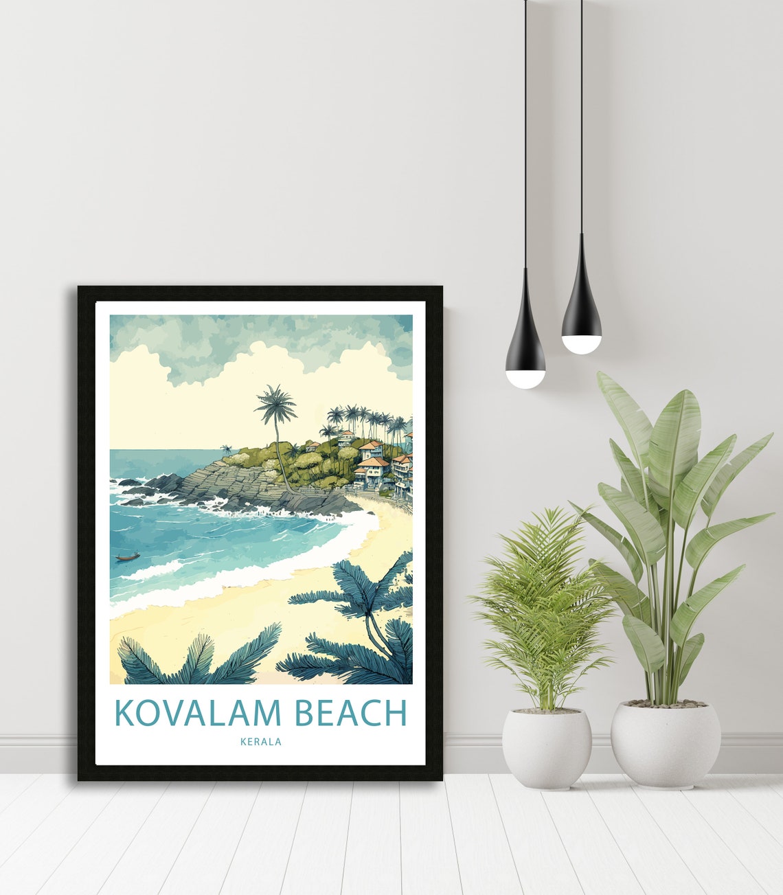 Kovalam Beach Kerala India Tropical Palm Coast Vintage Style Poster - Image 5