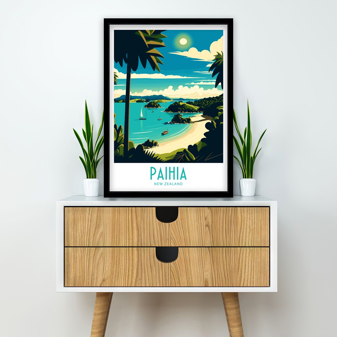 Paihia New Zealand Bay Of Islands Beach Boats Tropical View Poster - Image 2