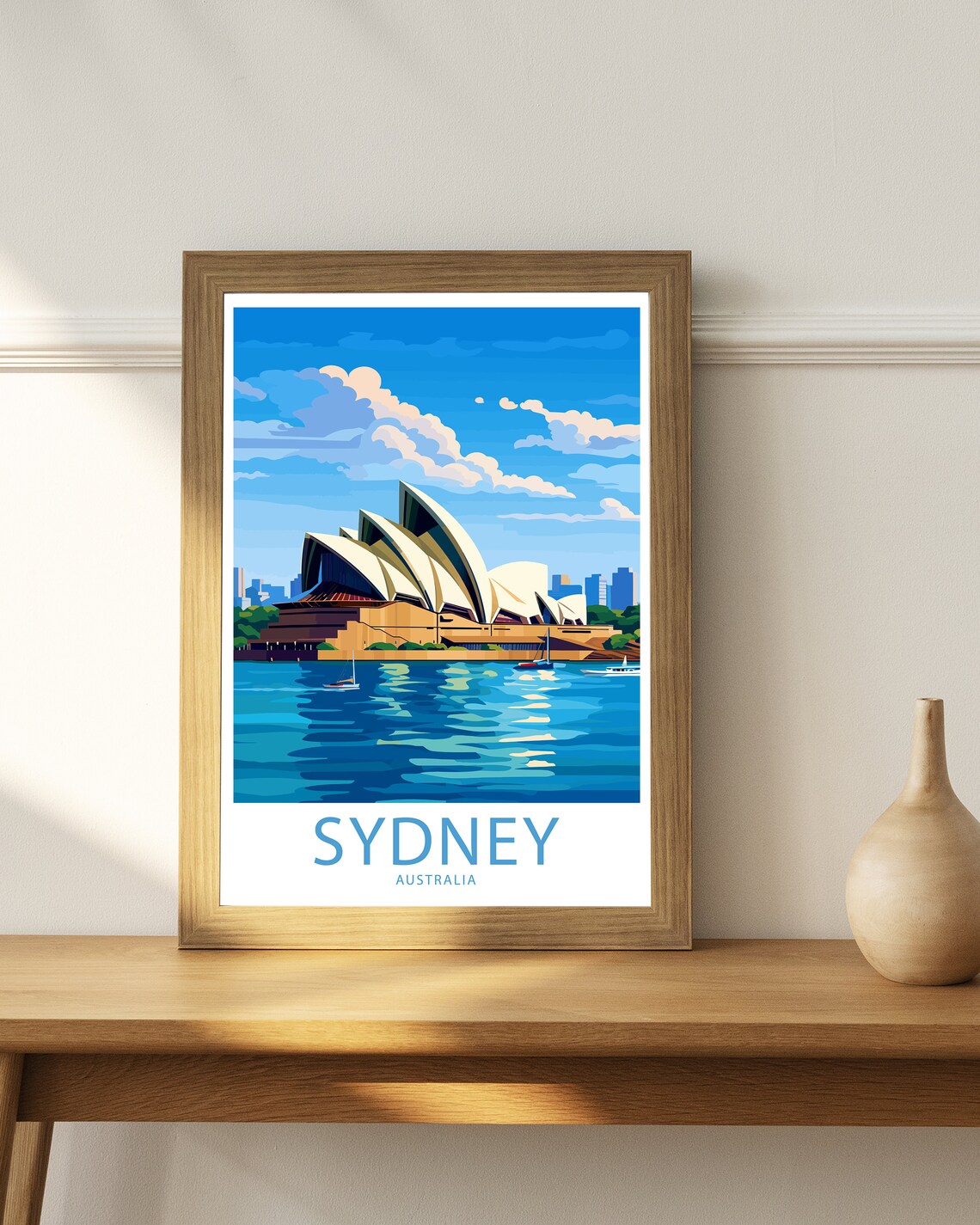 Sydney Australia Opera House Sailboats Blue Illustrated Travel Poster - Image 3