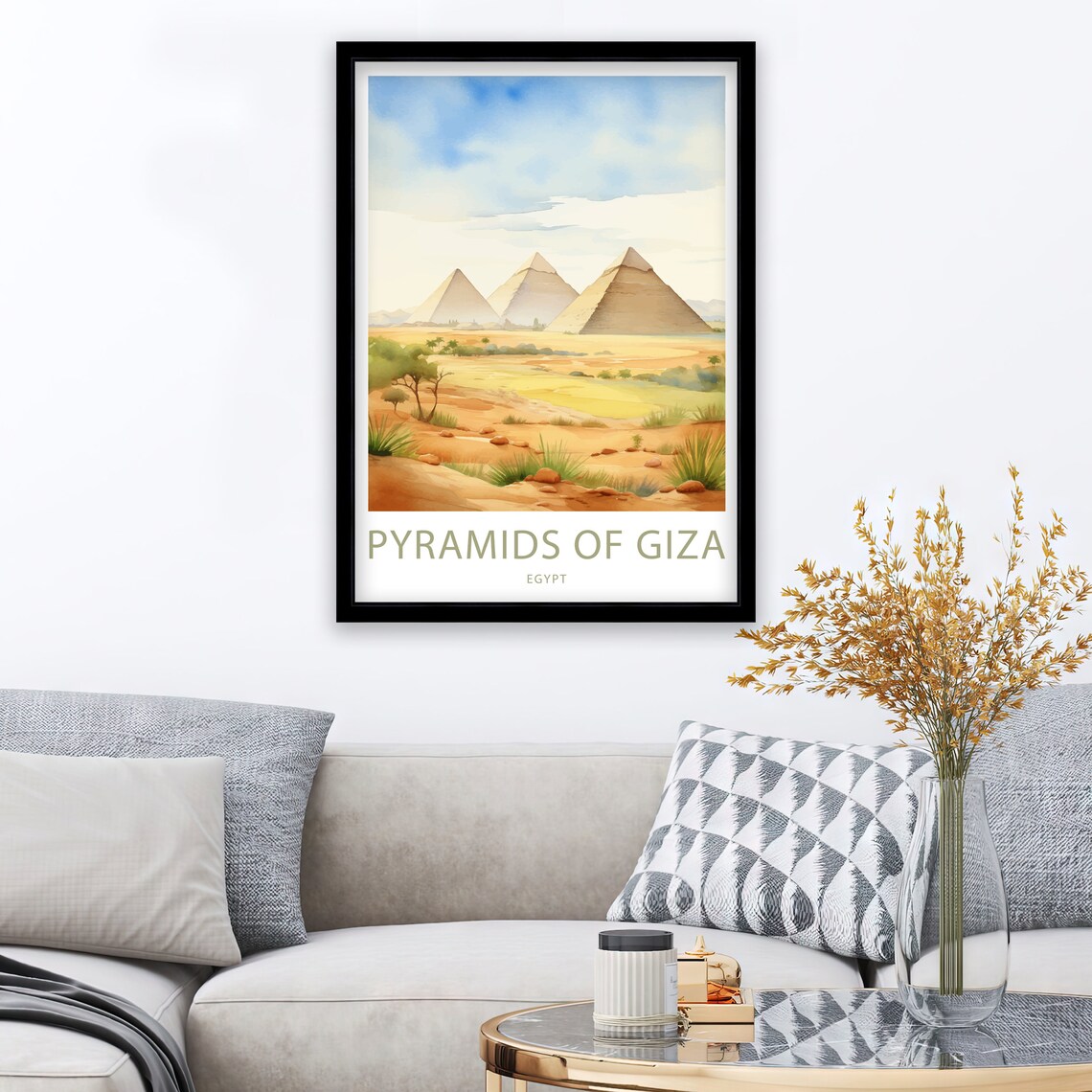 Pyramids of Giza Egypt Desert Watercolor Illustrated Travel Poster - Image 2