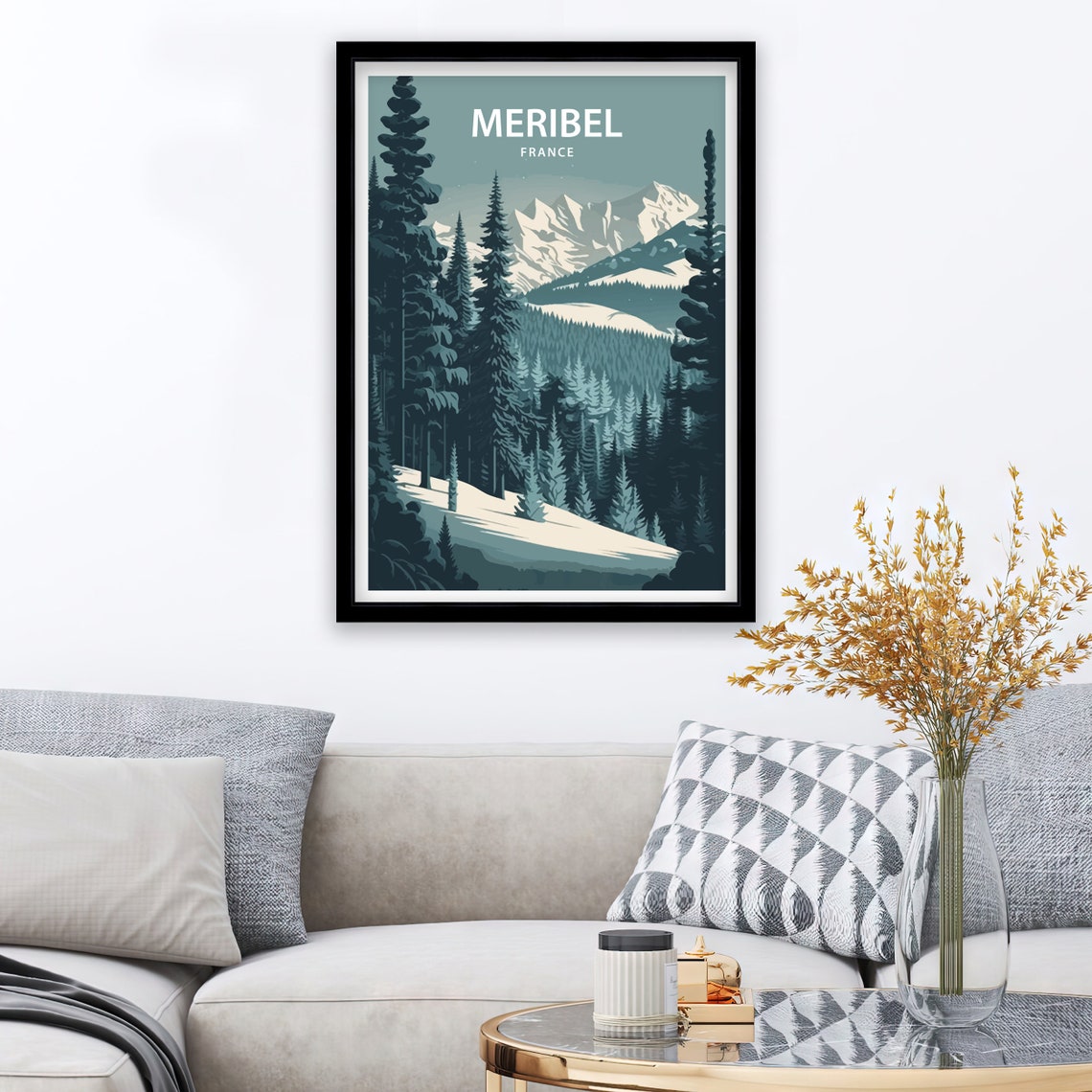 Meribel France Snowy Pine Forest Alpine Peak Winter Art Poster - Image 2