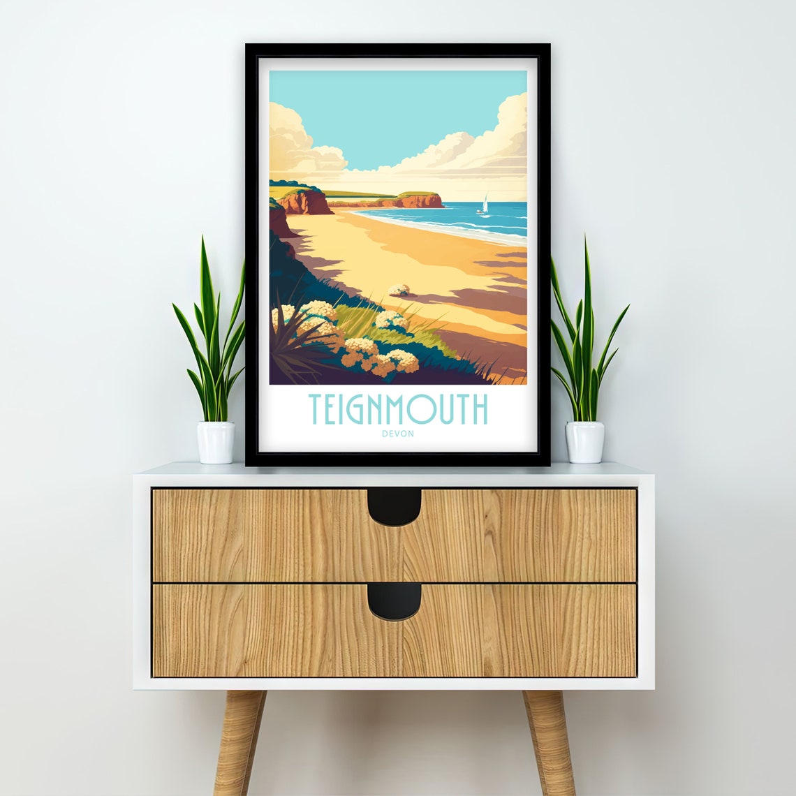 Teignmouth Devon Golden Sands Beach Cliffs Retro Travel Poster - Image 2