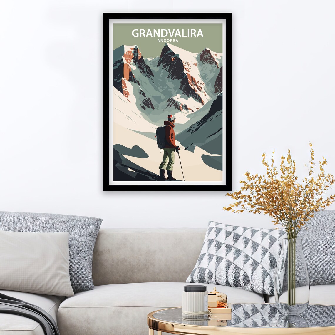Grandvalira Andorra Hiker Snowy Peaks Pyrenees Travel Poster - Image 2